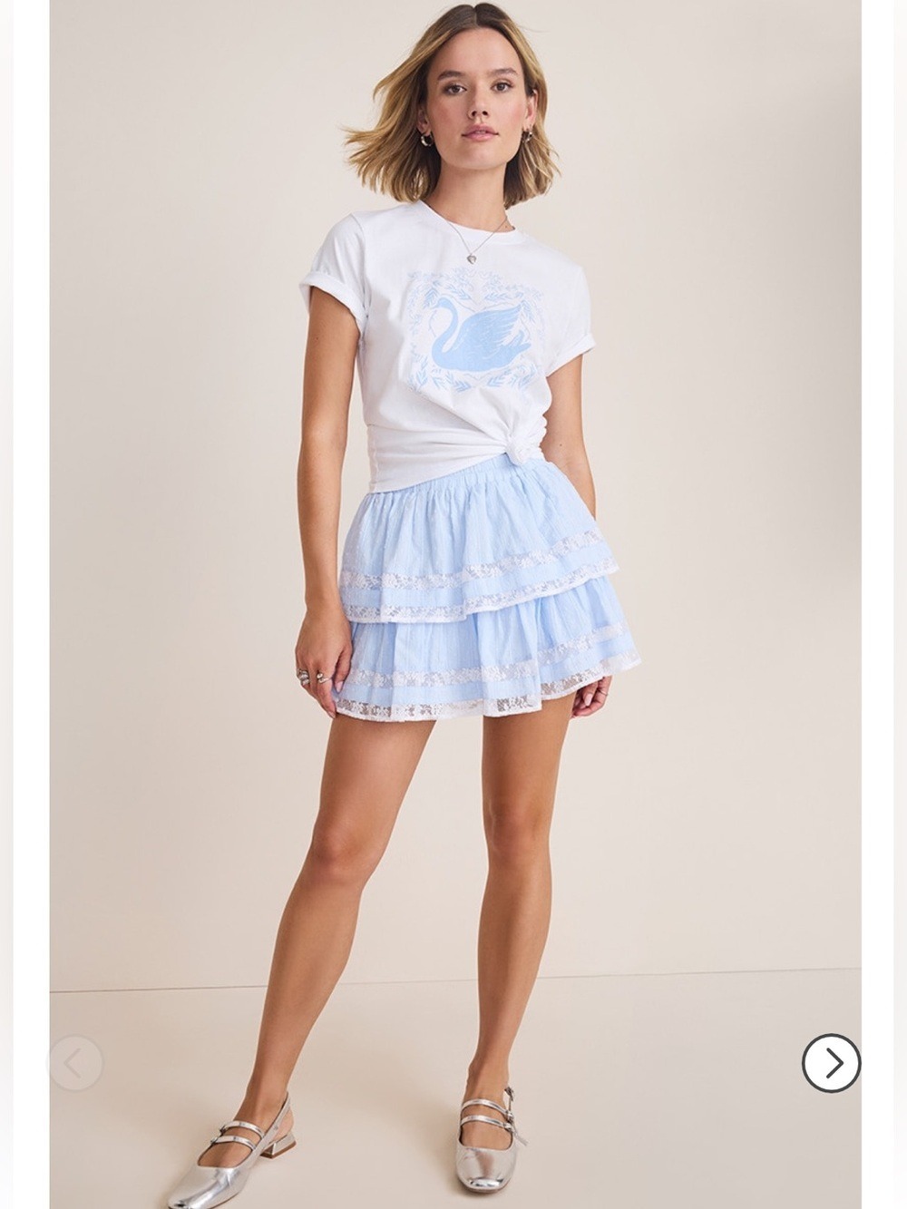 Francesca's Connie Lace Tiered Mini Skirt Blue Medium